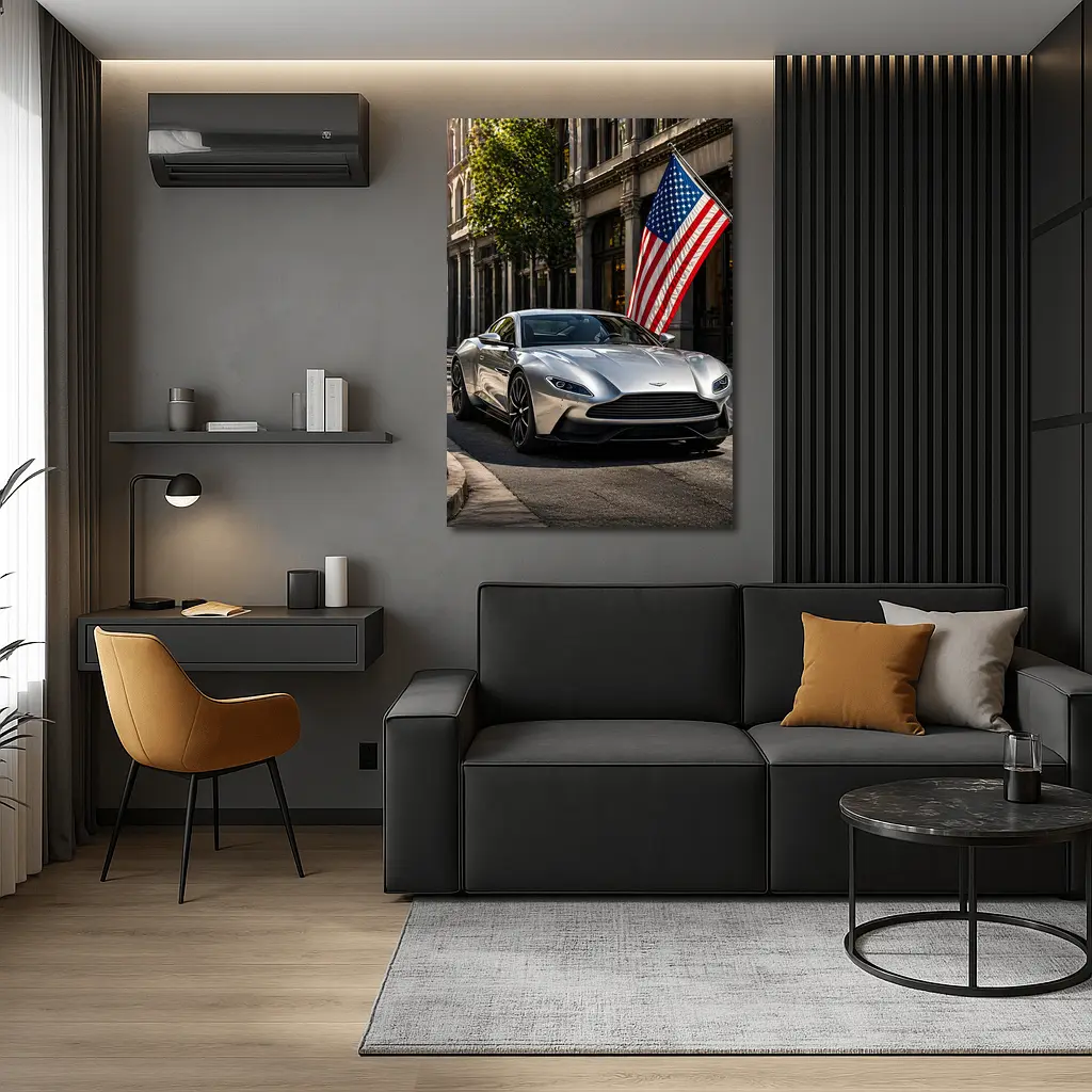 Aston Martin DB11 Silver American Flag Street – Wall Art