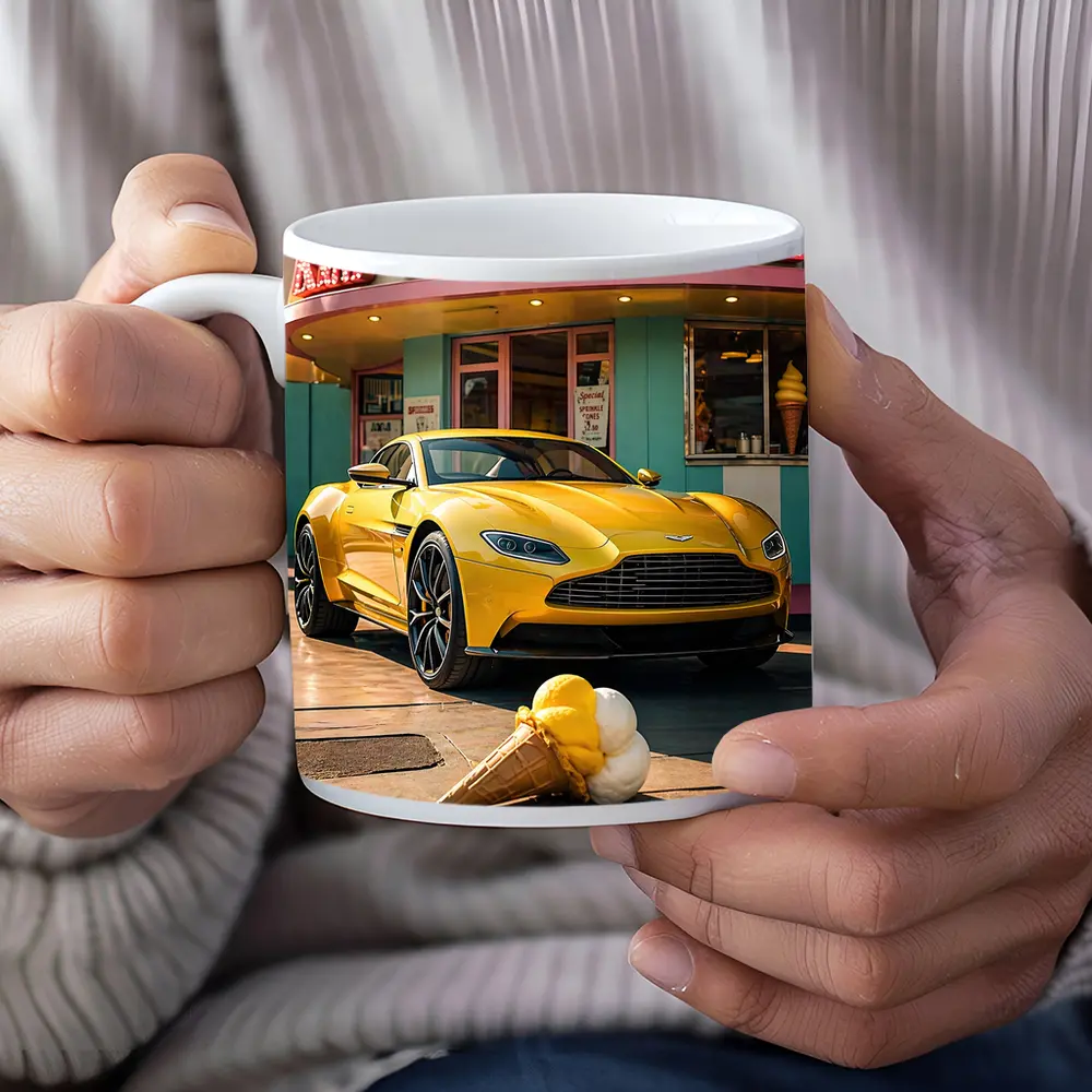 Aston Martin DB11 Yellow Retro Ice Cream Shop – Mugs