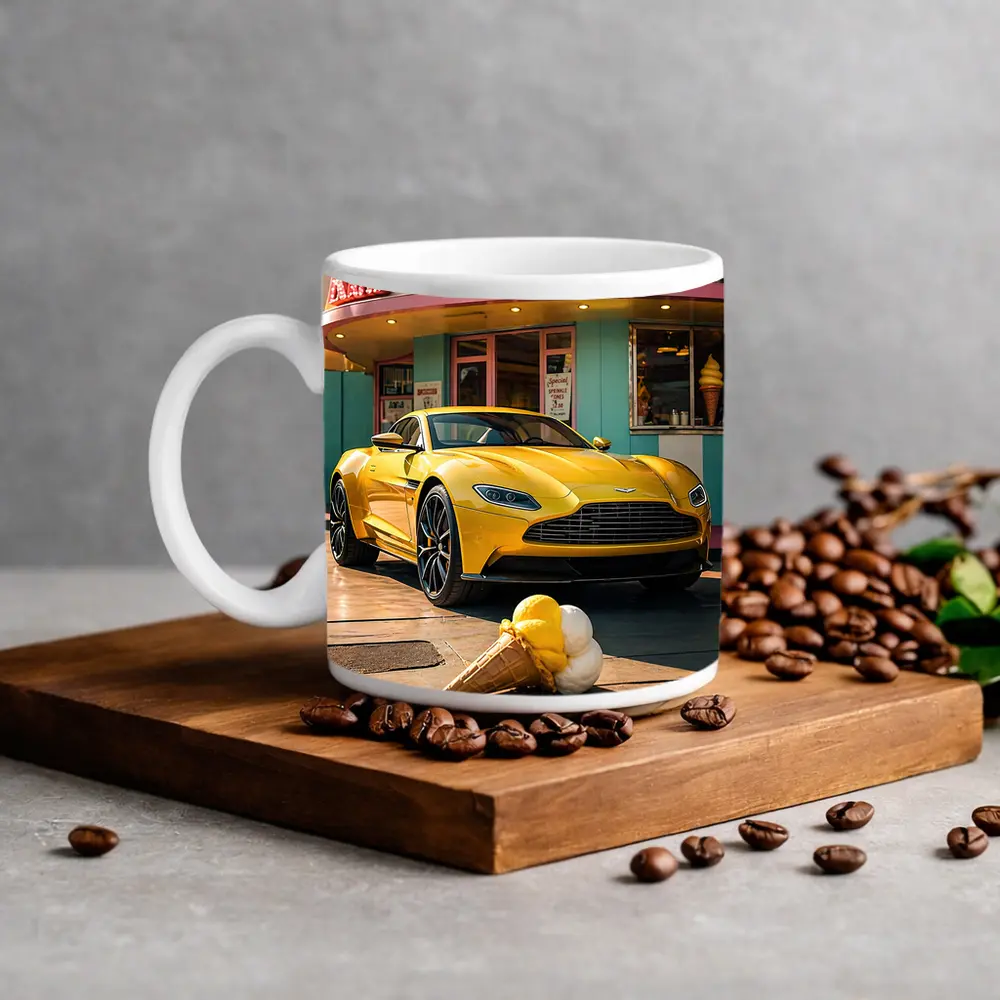 Aston Martin DB11 Yellow Retro Ice Cream Shop – Mugs
