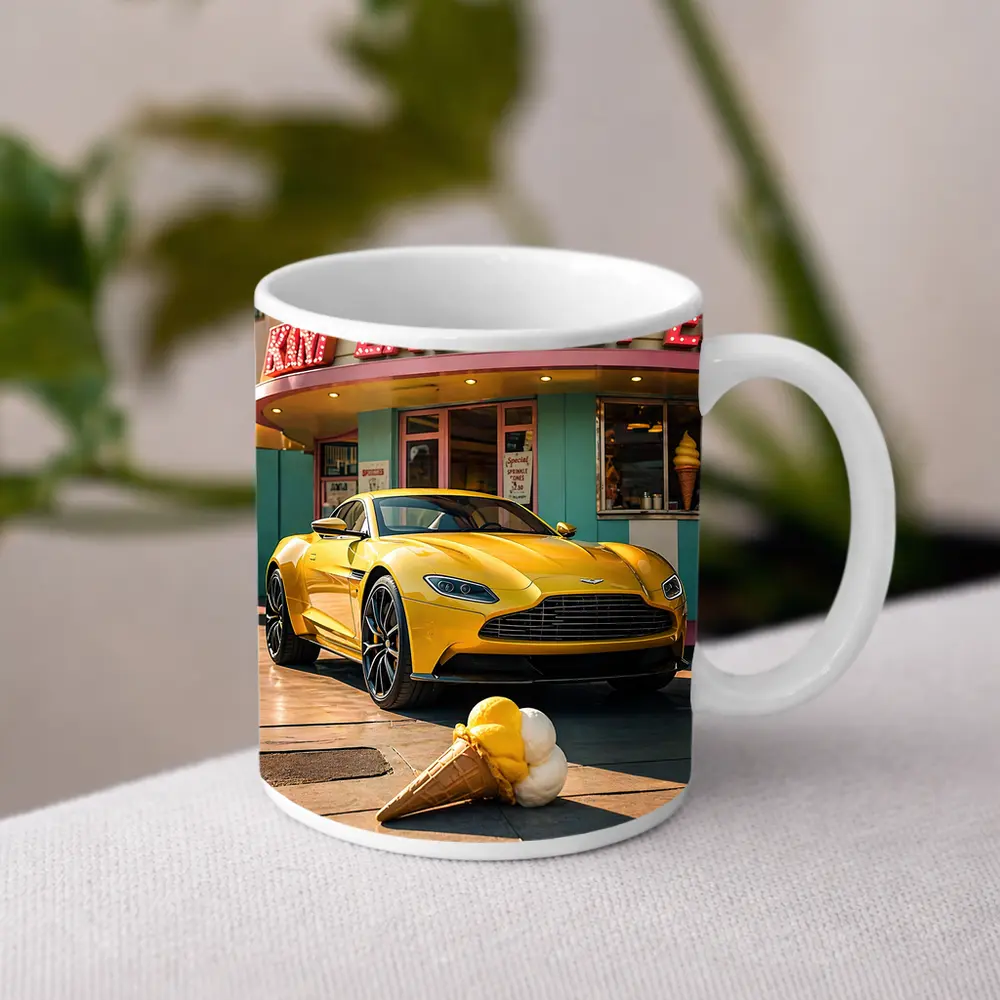 Aston Martin DB11 Yellow Retro Ice Cream Shop – Mugs