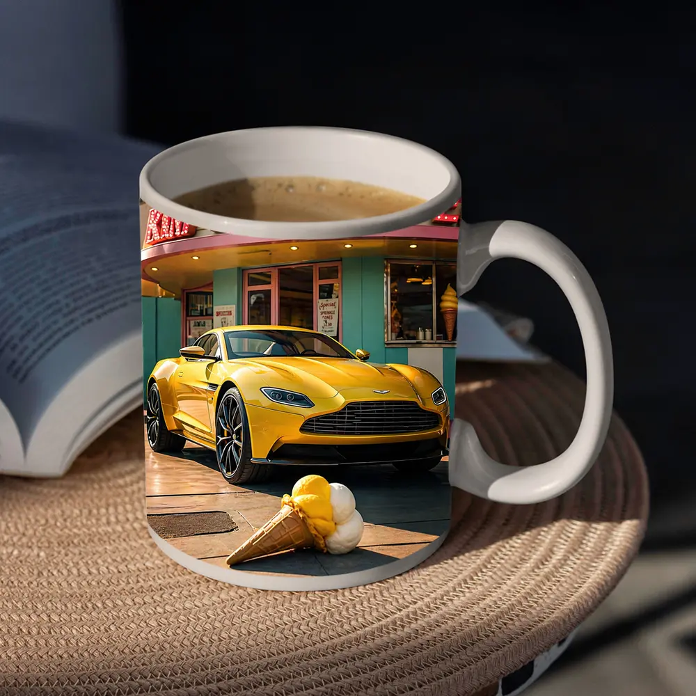 Aston Martin DB11 Yellow Retro Ice Cream Shop – Mugs
