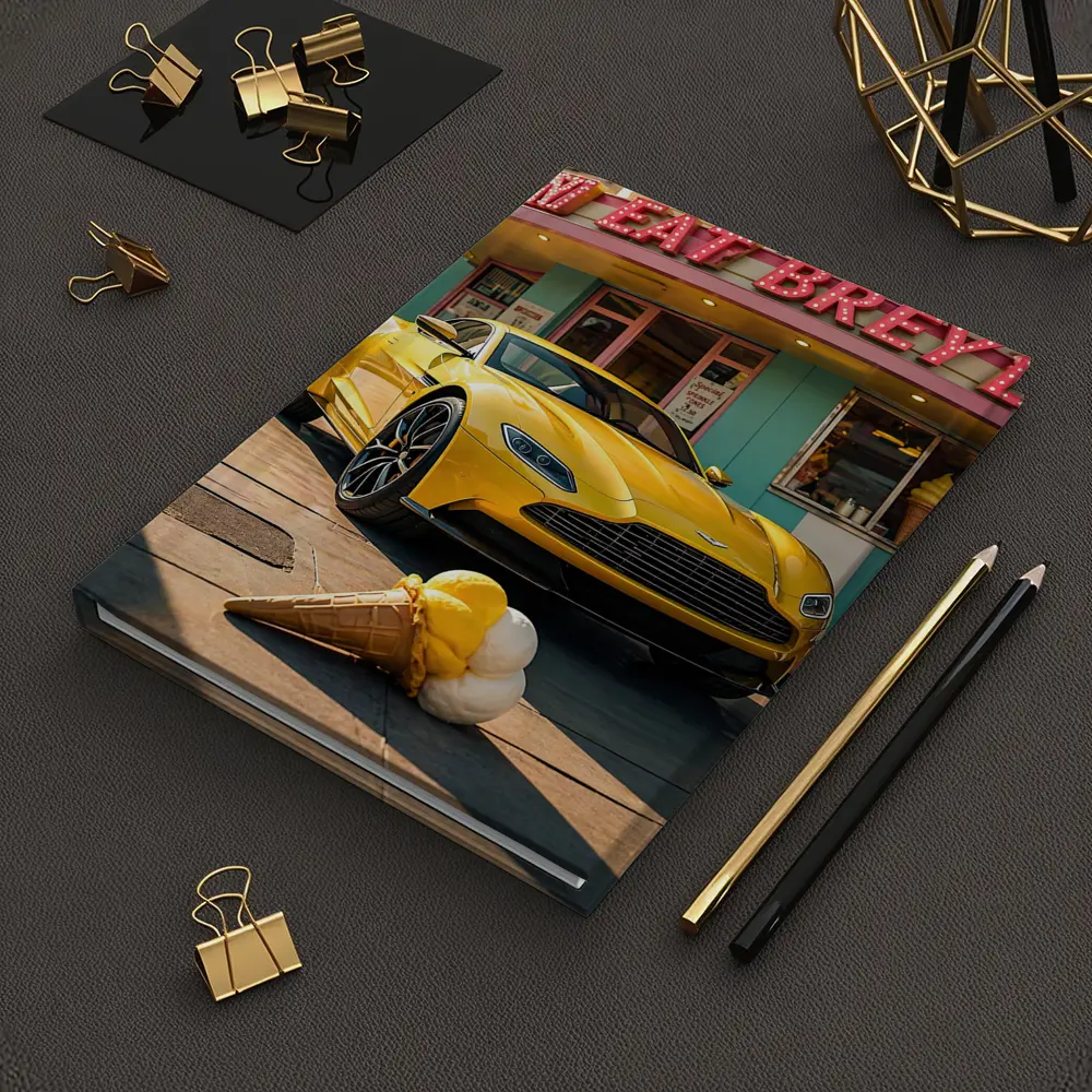 Aston Martin DB11 Yellow Retro Ice Cream Shop – Notebooks