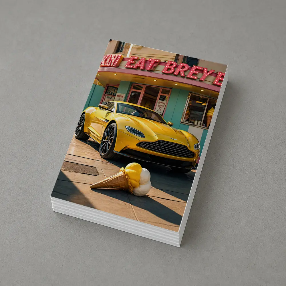 Aston Martin DB11 Yellow Retro Ice Cream Shop – Postcards
