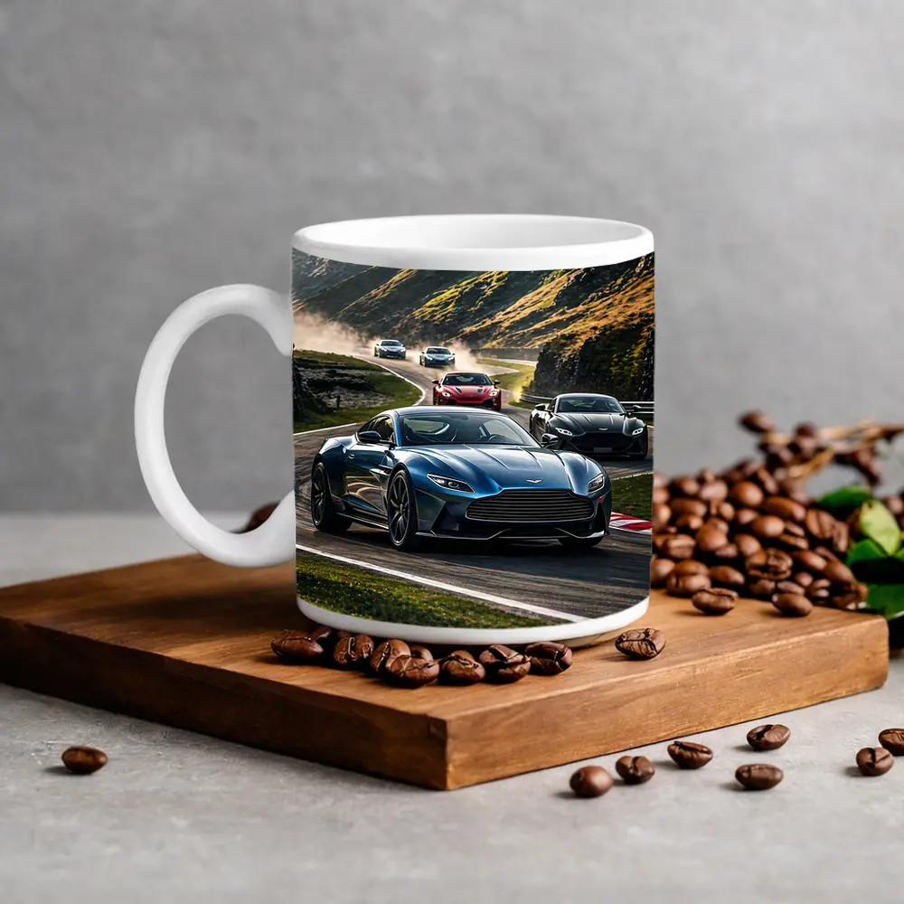 Aston Martin Vantage Racing Mountain Road Scene – Mugs