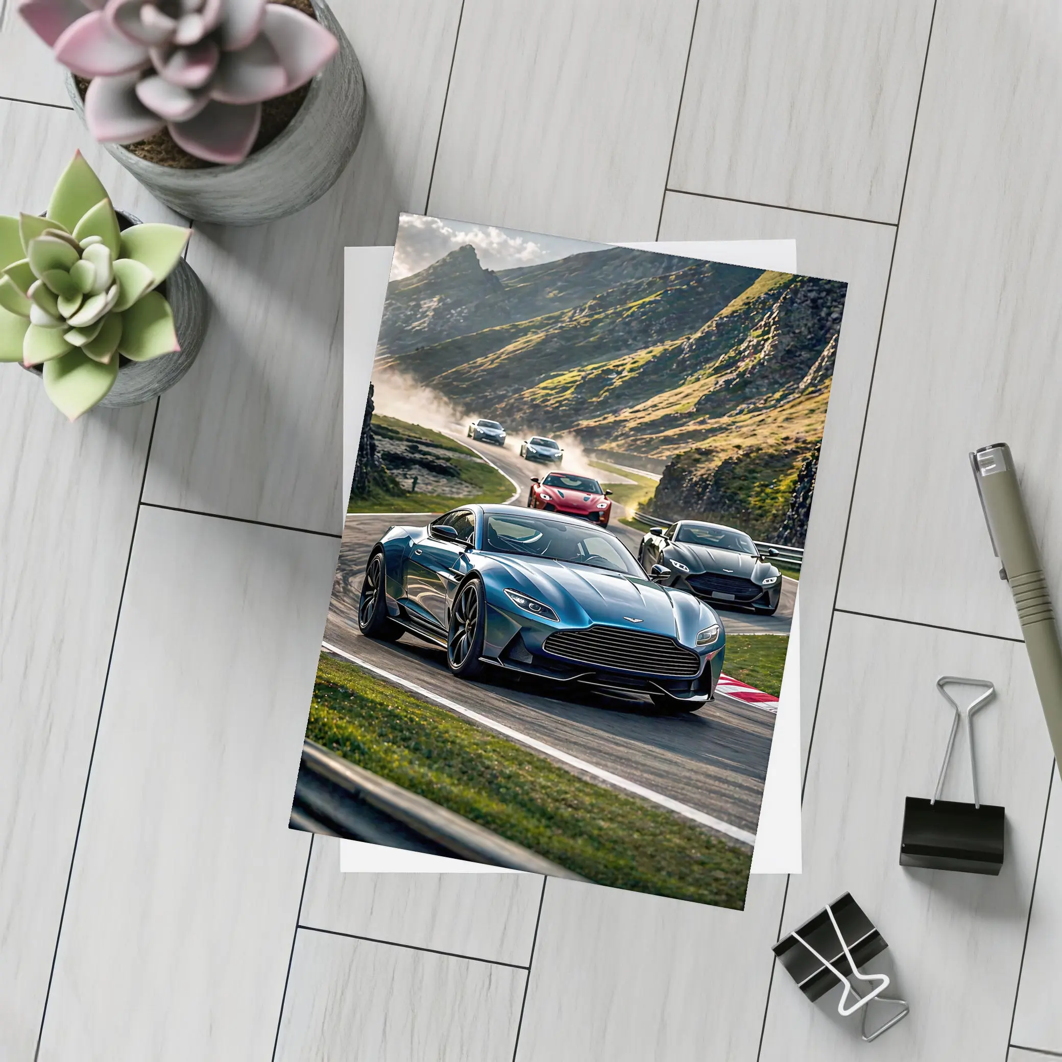 Aston Martin Vantage Racing Mountain Road Scene – Postcards