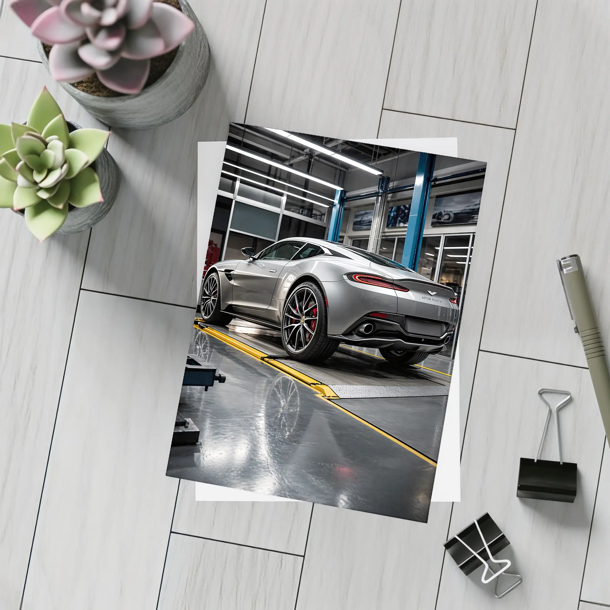 Aston Martin Vanquish Silver Inside Service Garage – Postcards