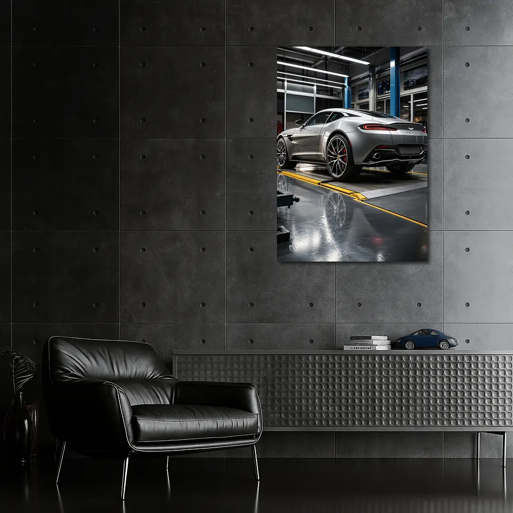 Aston Martin Vanquish Silver Inside Service Garage – Wall Art