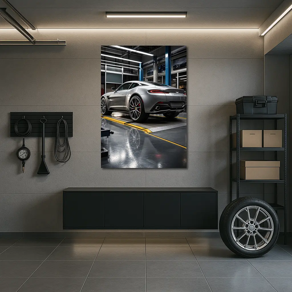 Aston Martin Vanquish Silver Inside Service Garage – Wall Art