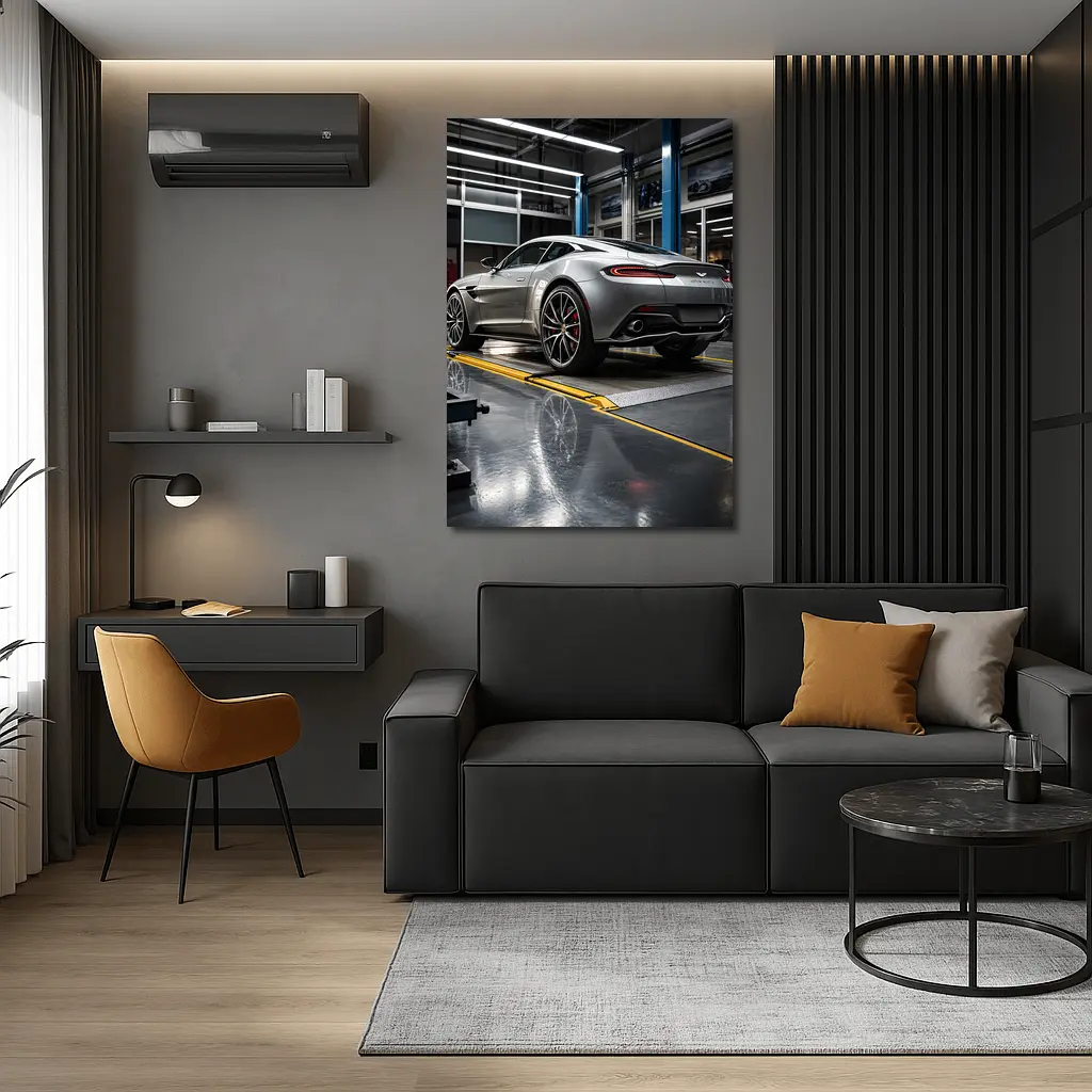 Aston Martin Vanquish Silver Inside Service Garage – Wall Art