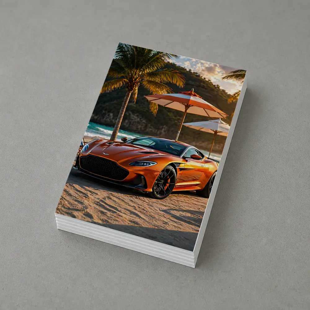 Aston Martin DBS Superleggera Orange Beach Sunset – Postcards