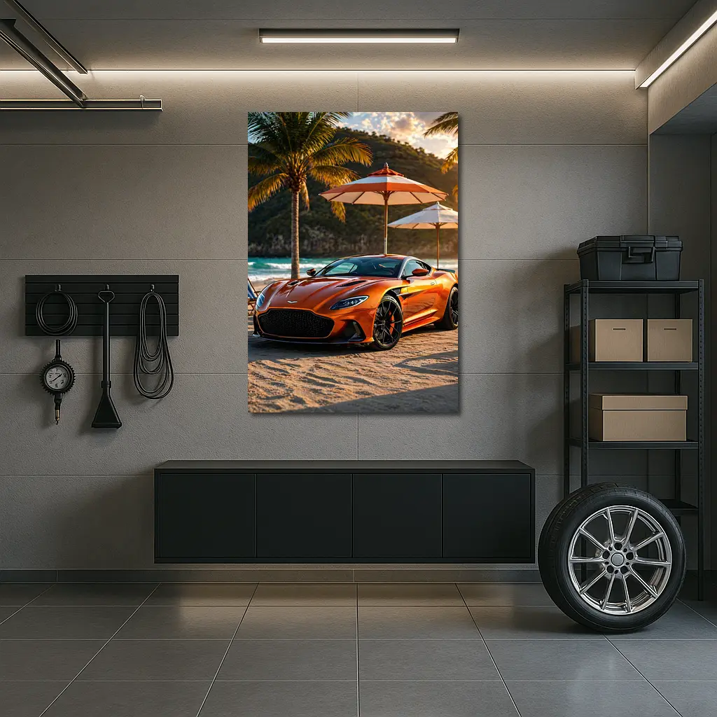 Aston Martin DBS Superleggera Orange Beach Sunset – Wall Art
