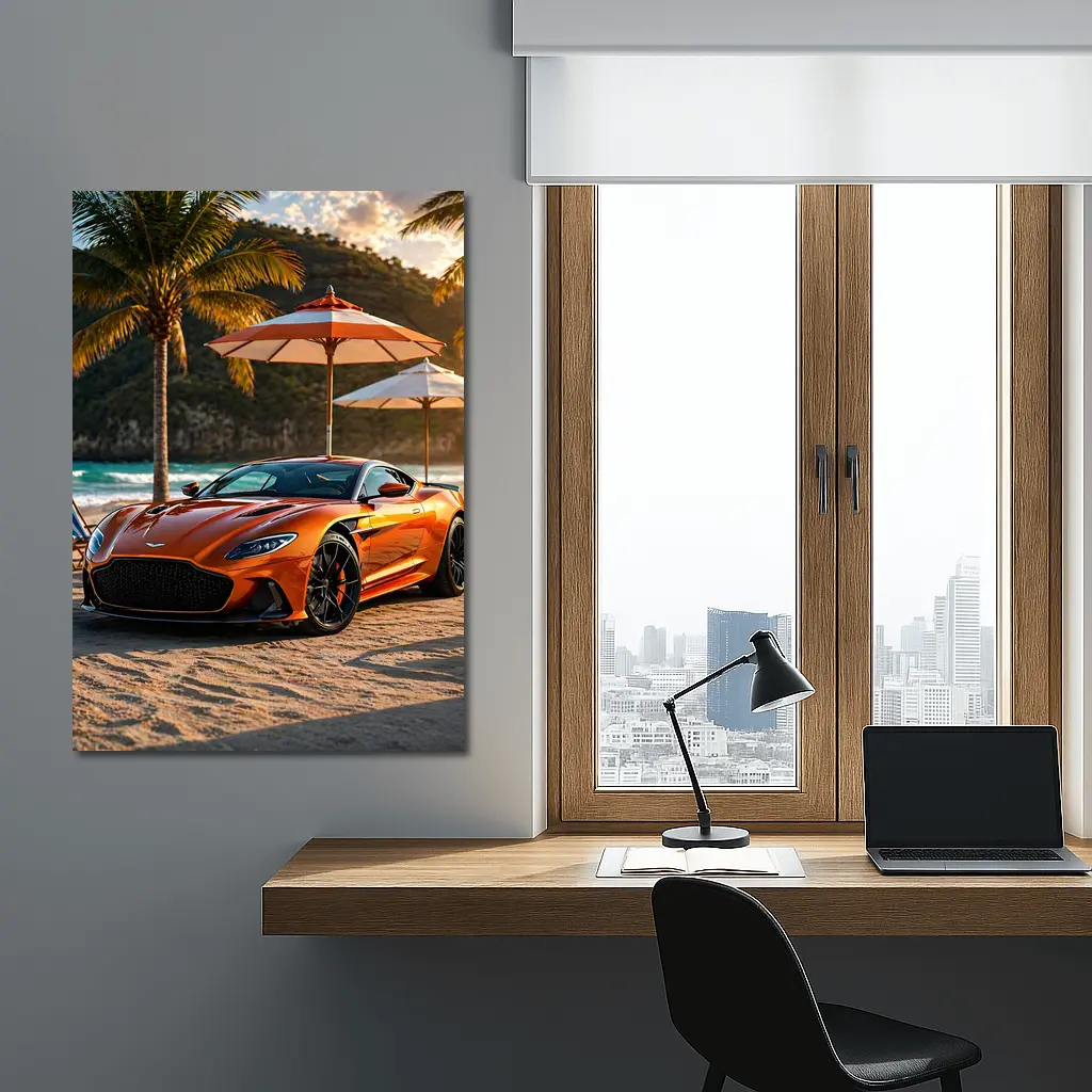Aston Martin DBS Superleggera Orange Beach Sunset – Wall Art
