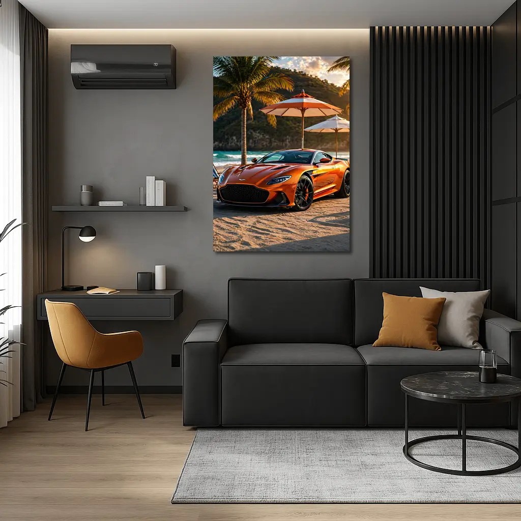 Aston Martin DBS Superleggera Orange Beach Sunset – Wall Art