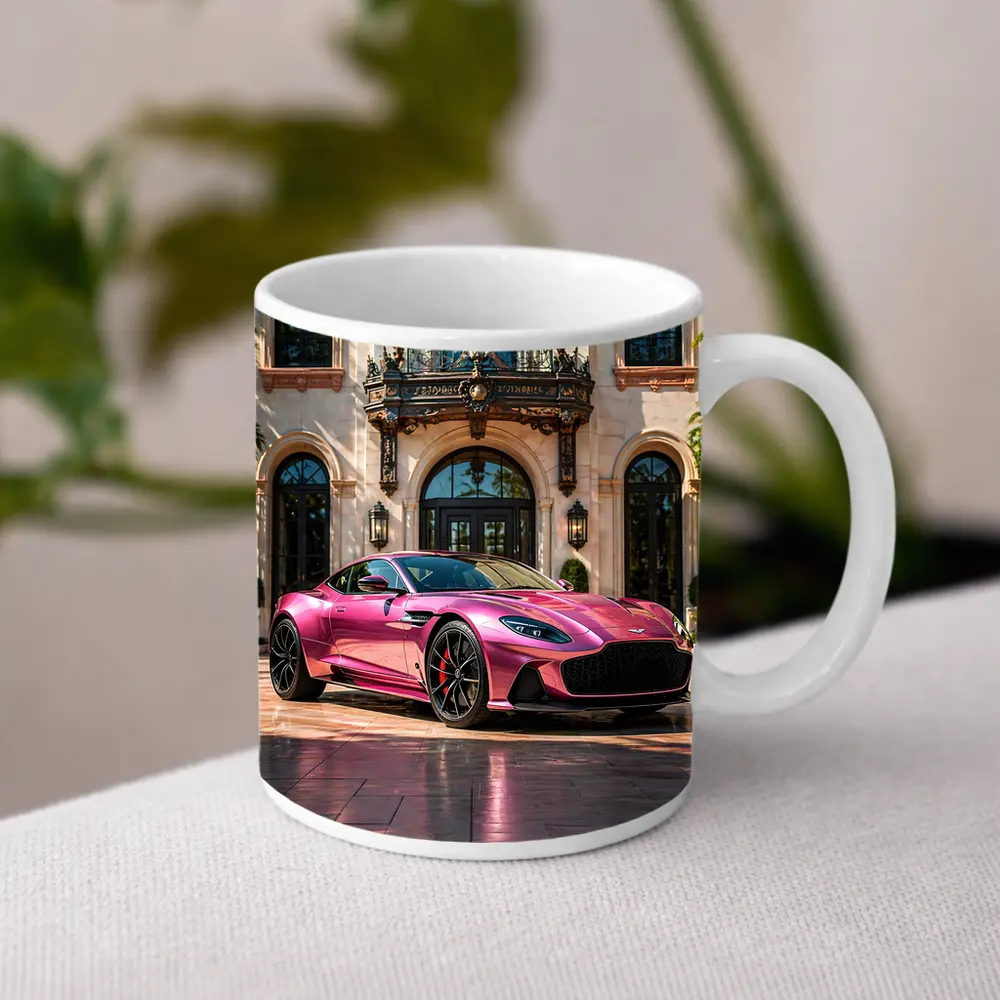Aston Martin DBS Superleggera Pink Mansion Driveway – Mugs