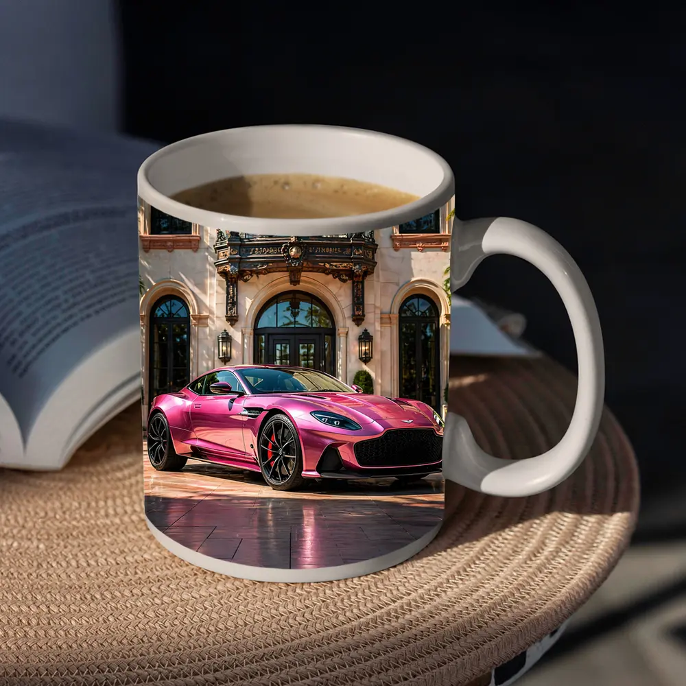 Aston Martin DBS Superleggera Pink Mansion Driveway – Mugs