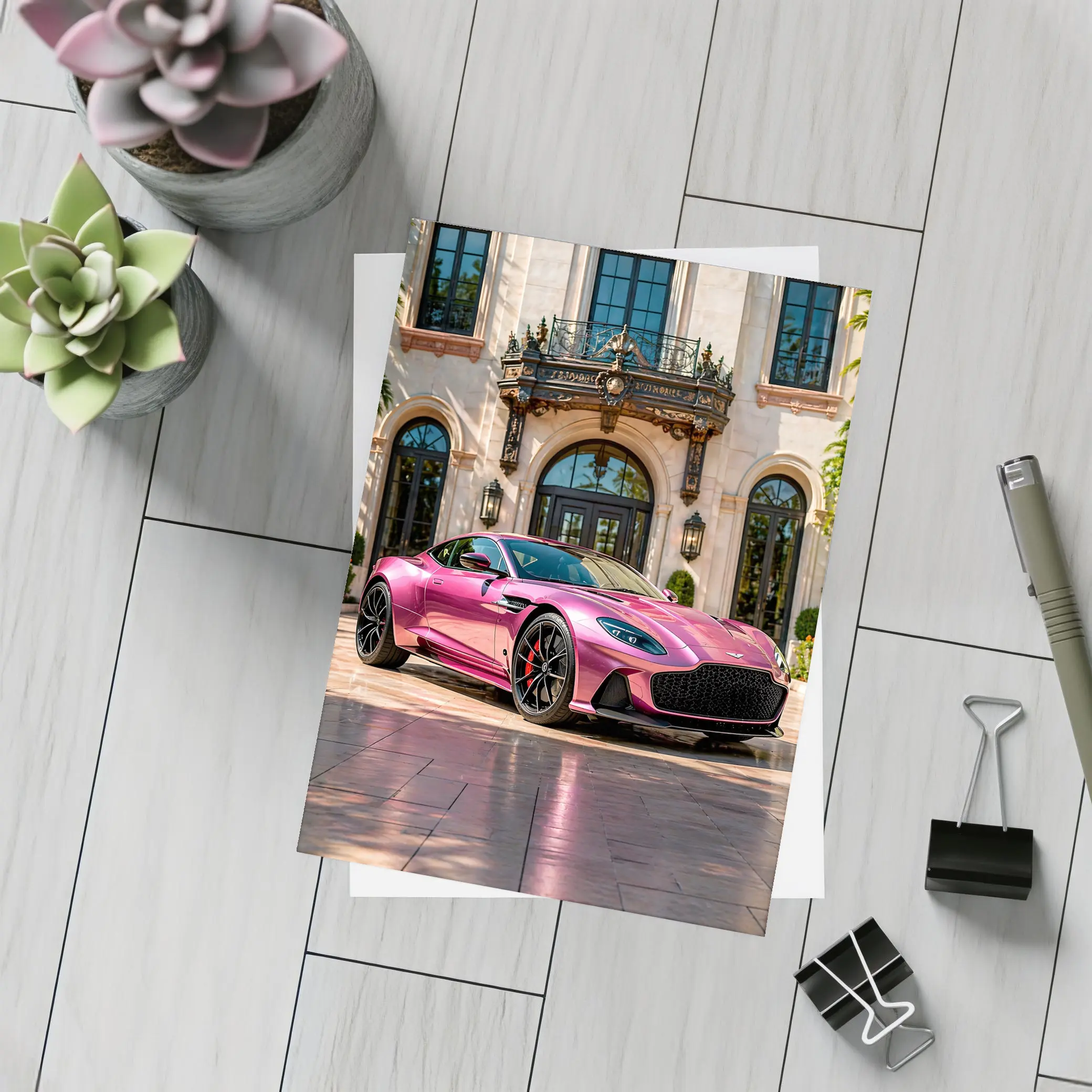 Aston Martin DBS Superleggera Pink Mansion Driveway – Postcards