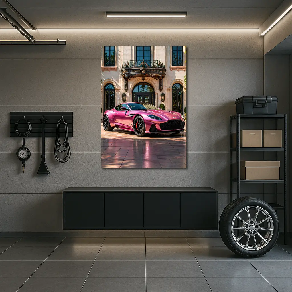 Aston Martin DBS Superleggera Pink Mansion Driveway – Wall Art