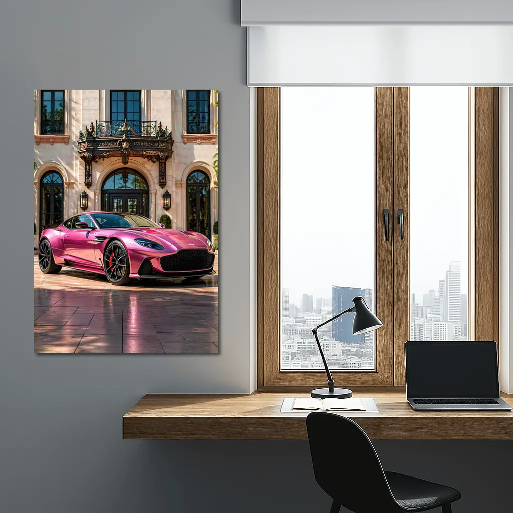 Aston Martin DBS Superleggera Pink Mansion Driveway – Wall Art