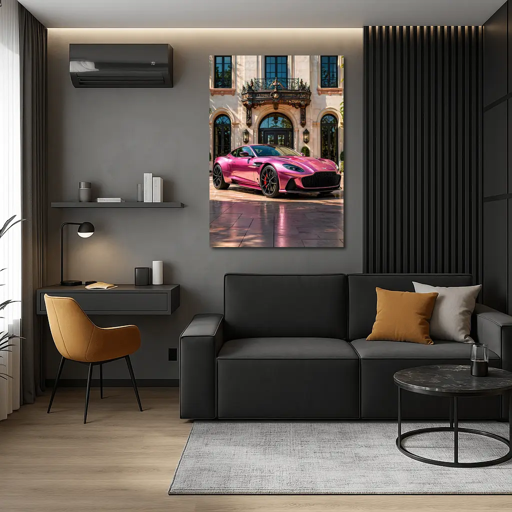 Aston Martin DBS Superleggera Pink Mansion Driveway – Wall Art