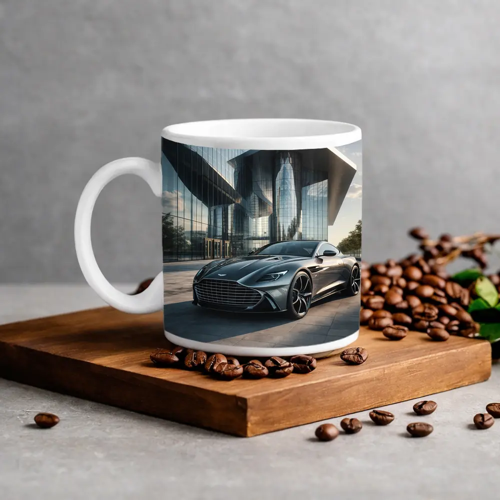 Aston Martin Vanquish Gray Modern Glass Building – Mugs