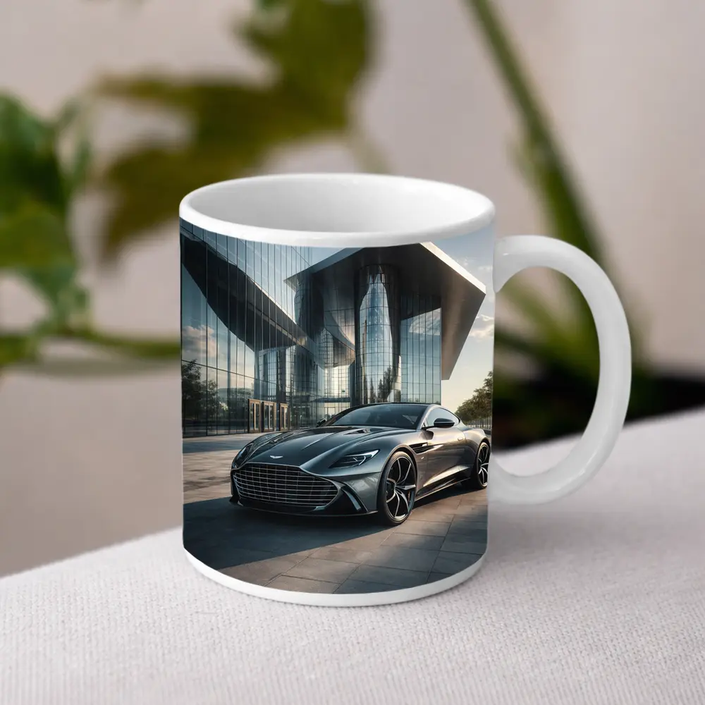 Aston Martin Vanquish Gray Modern Glass Building – Mugs