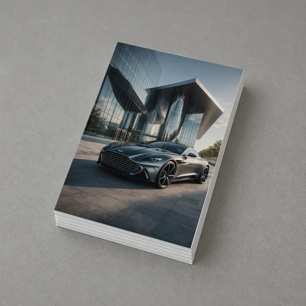 Aston Martin Vanquish Gray Modern Glass Building – Postcards