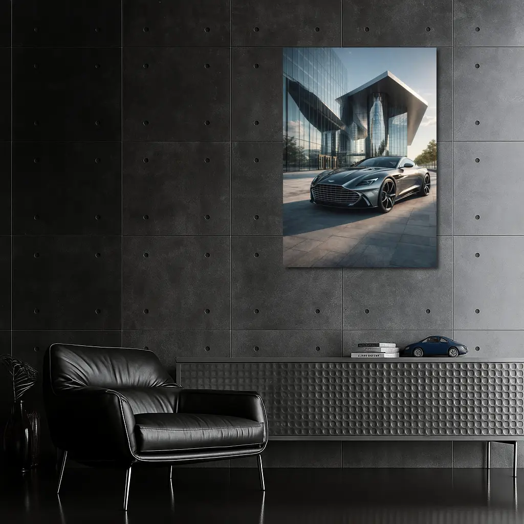 Aston Martin Vanquish Gray Modern Glass Building – Wall Art