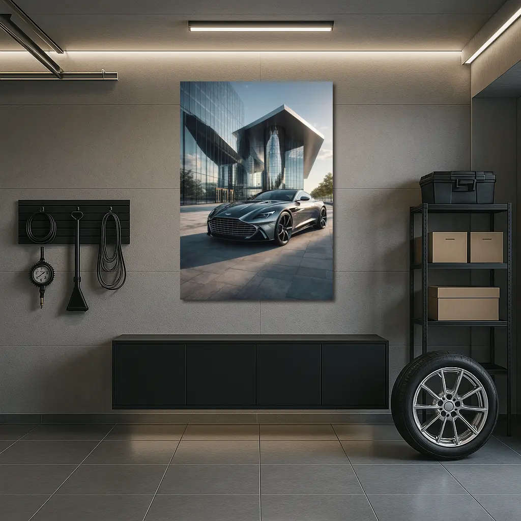 Aston Martin Vanquish Gray Modern Glass Building – Wall Art