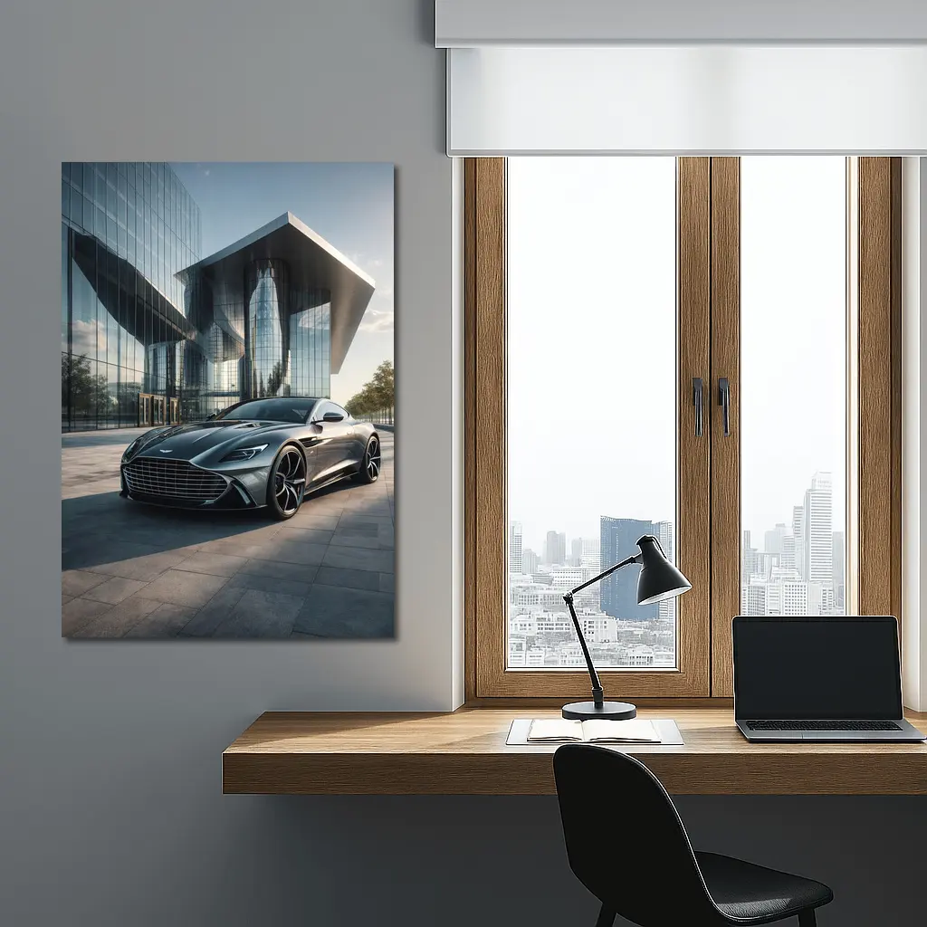Aston Martin Vanquish Gray Modern Glass Building – Wall Art