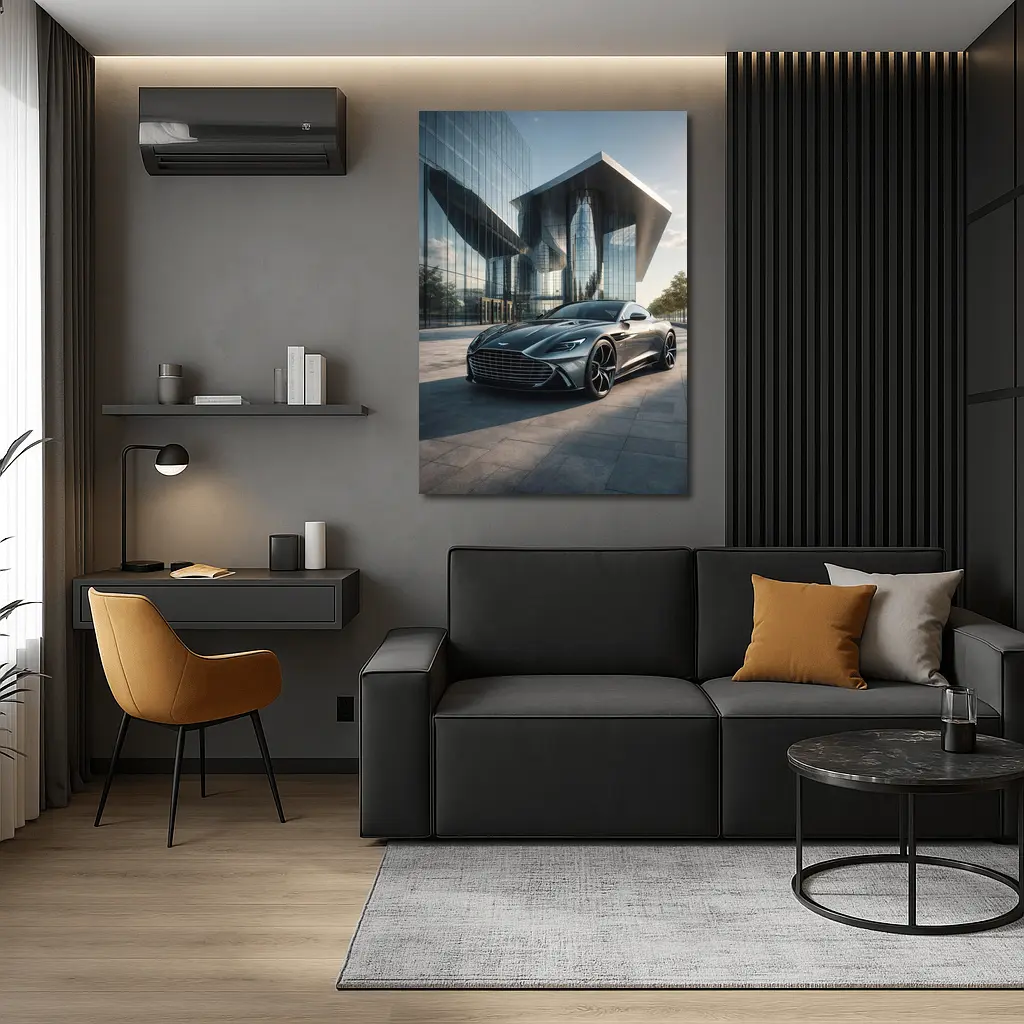 Aston Martin Vanquish Gray Modern Glass Building – Wall Art