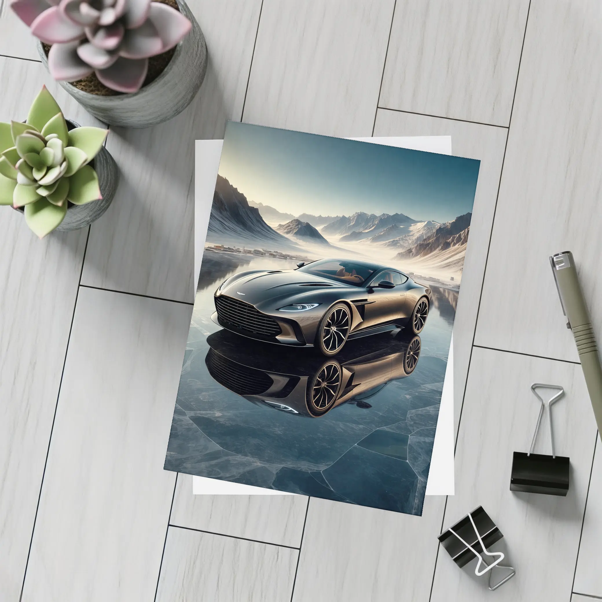 Aston Martin DB11 Black Icy Mountain Backdrop – Postcards