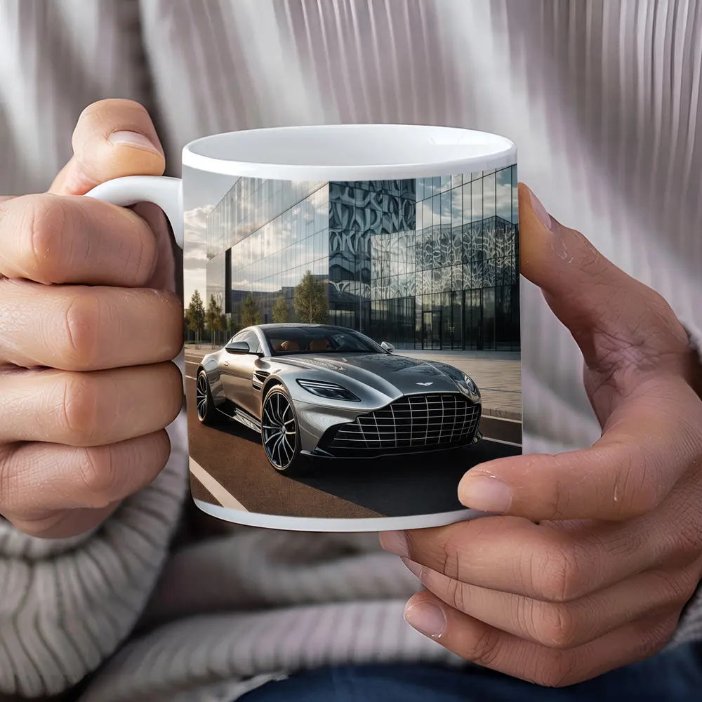 Aston Martin DB11 Silver Modern Architecture Background – Mugs