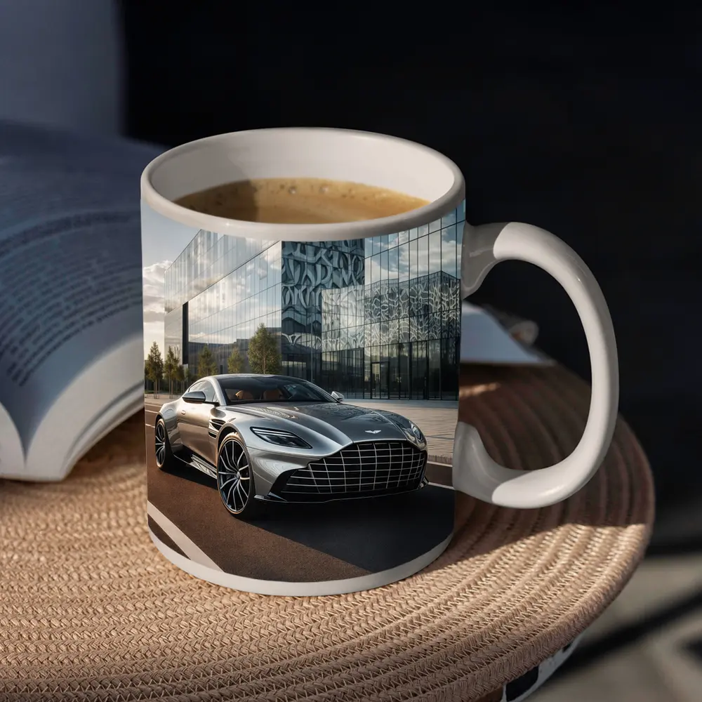 Aston Martin DB11 Silver Modern Architecture Background – Mugs
