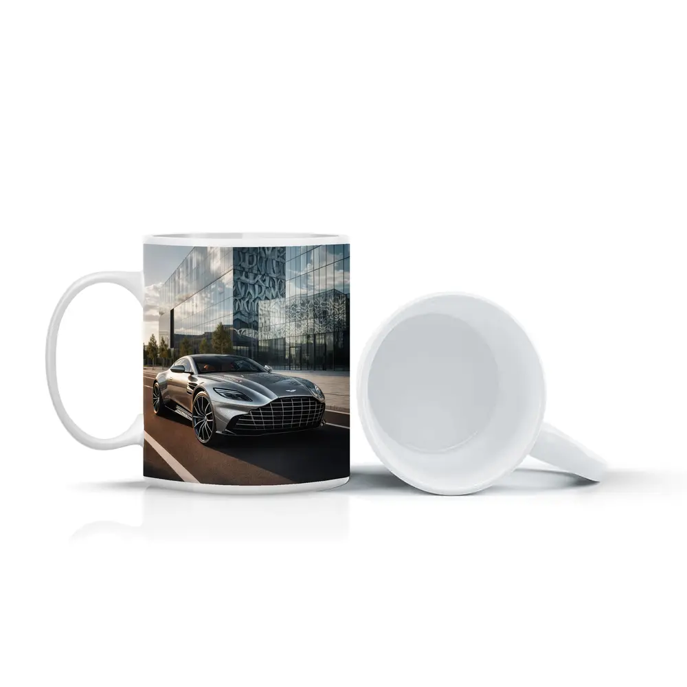 Aston Martin DB11 Silver Modern Architecture Background – Mugs