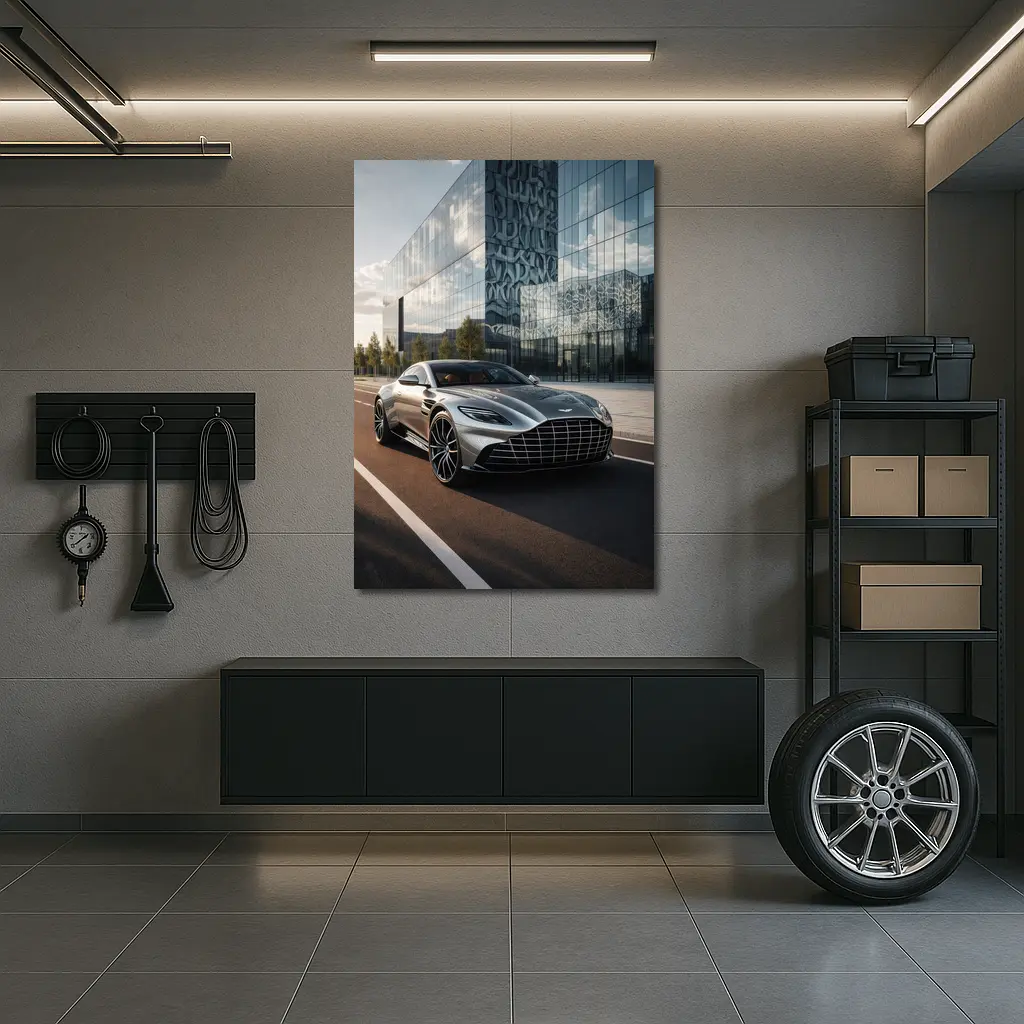 Aston Martin DB11 Silver Modern Architecture Background – Wall Art