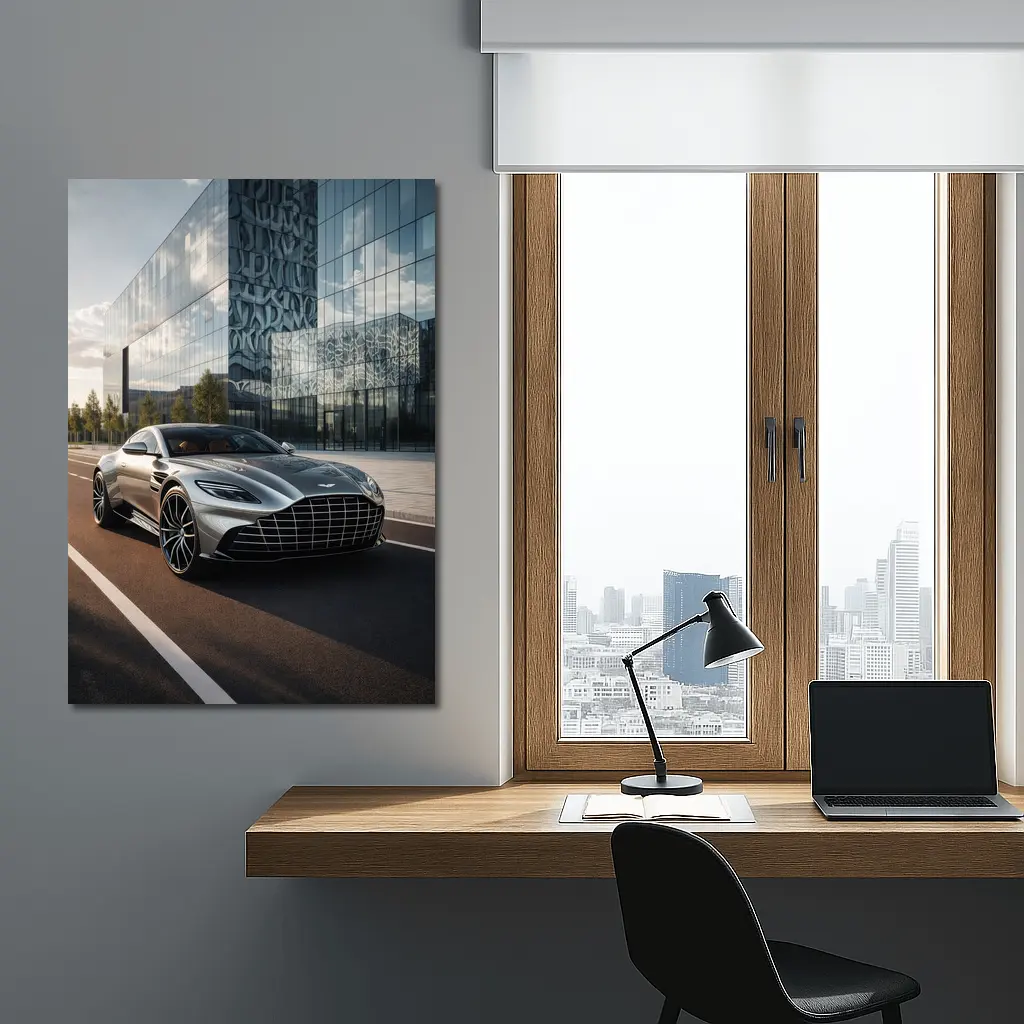 Aston Martin DB11 Silver Modern Architecture Background – Wall Art
