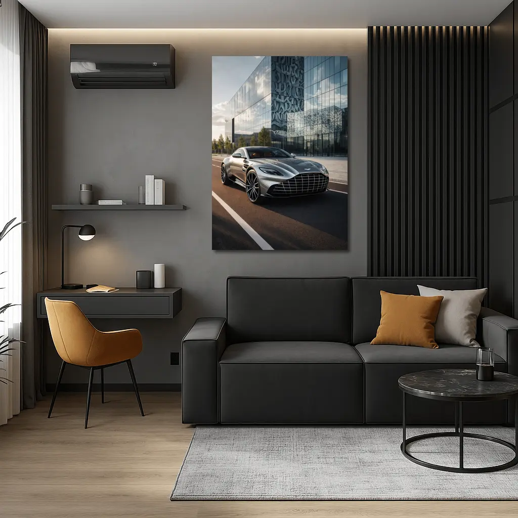 Aston Martin DB11 Silver Modern Architecture Background – Wall Art