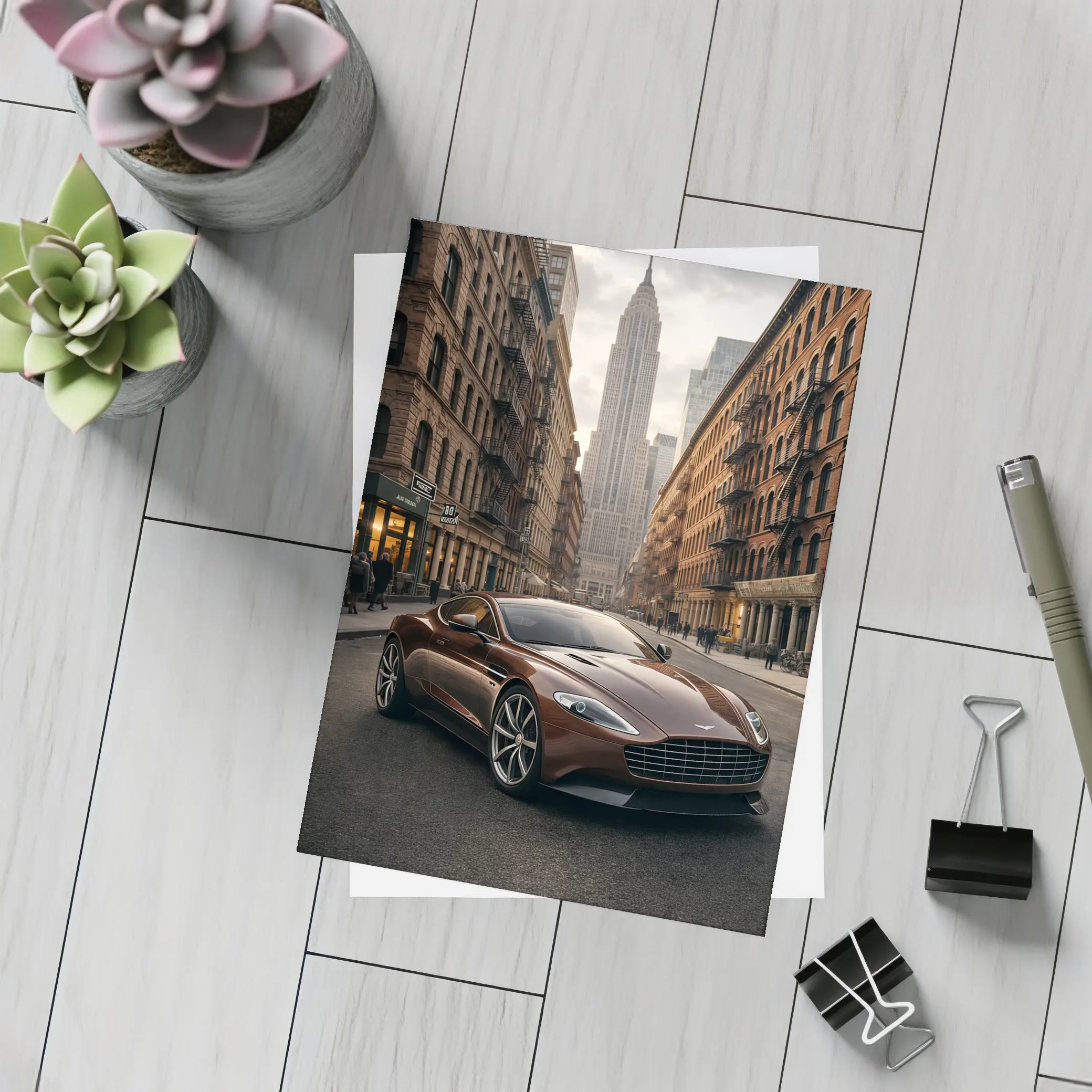 Aston Martin Vanquish Brown New York Street – Postcards