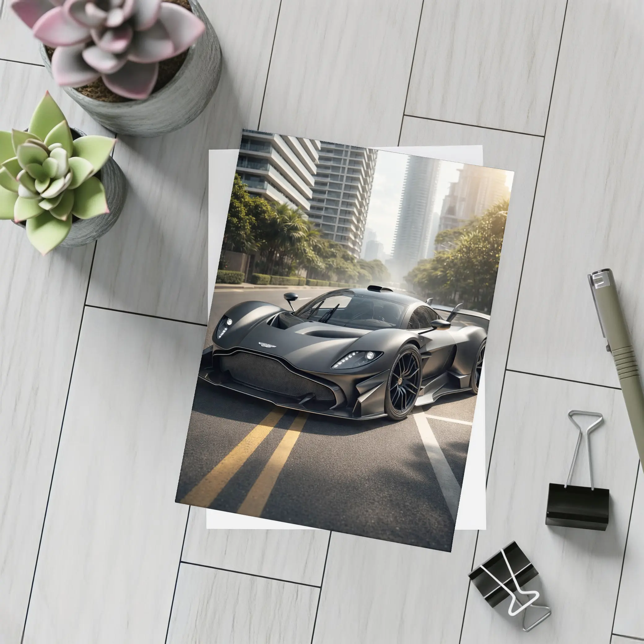 Aston Martin Valkyrie Matte Black City Street – Postcards