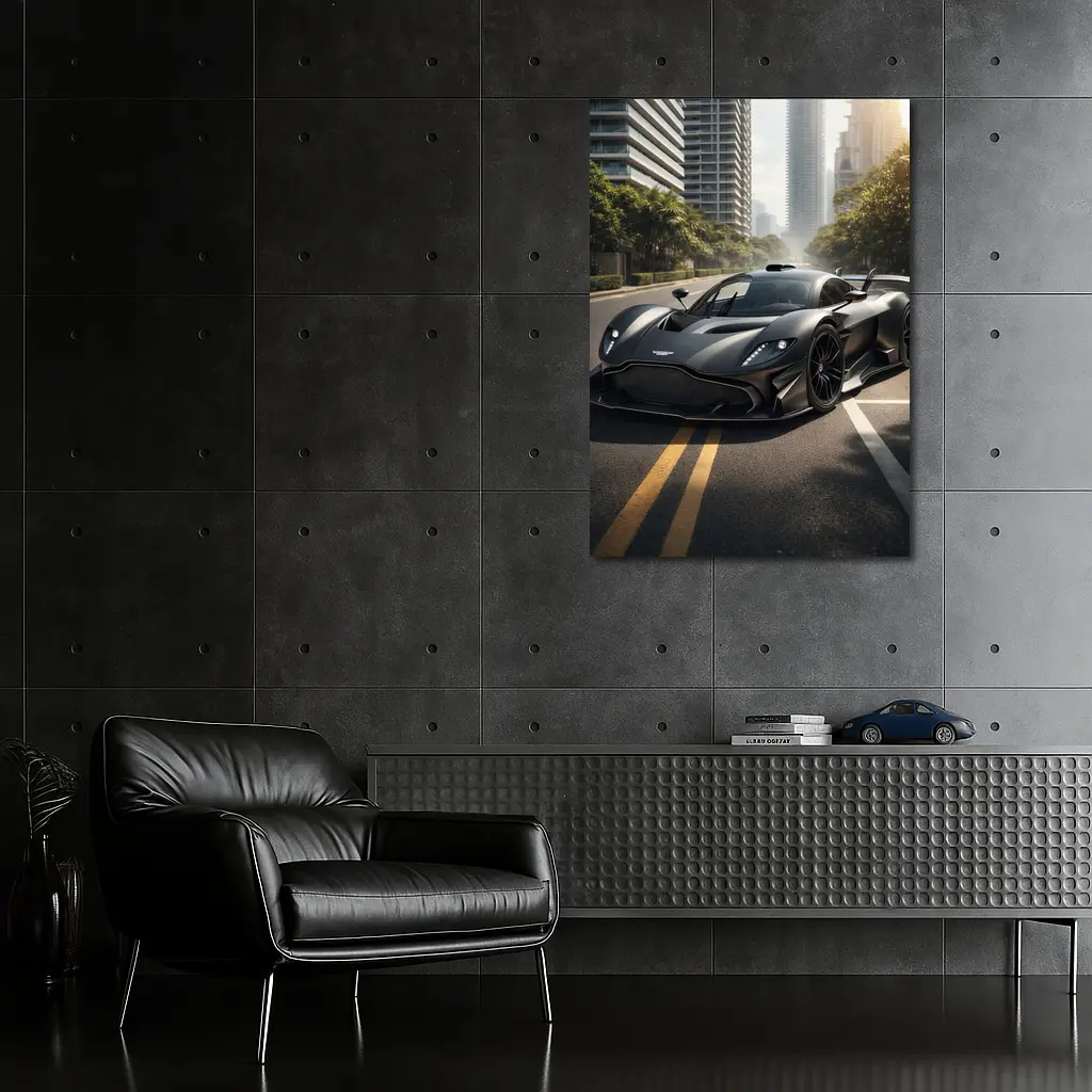 Aston Martin Valkyrie Matte Black City Street – Wall Art
