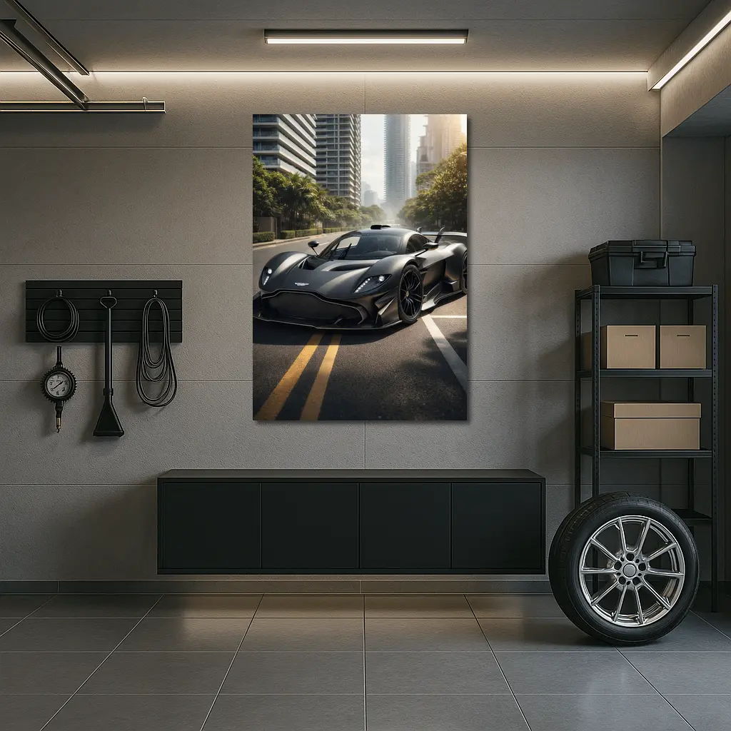Aston Martin Valkyrie Matte Black City Street – Wall Art