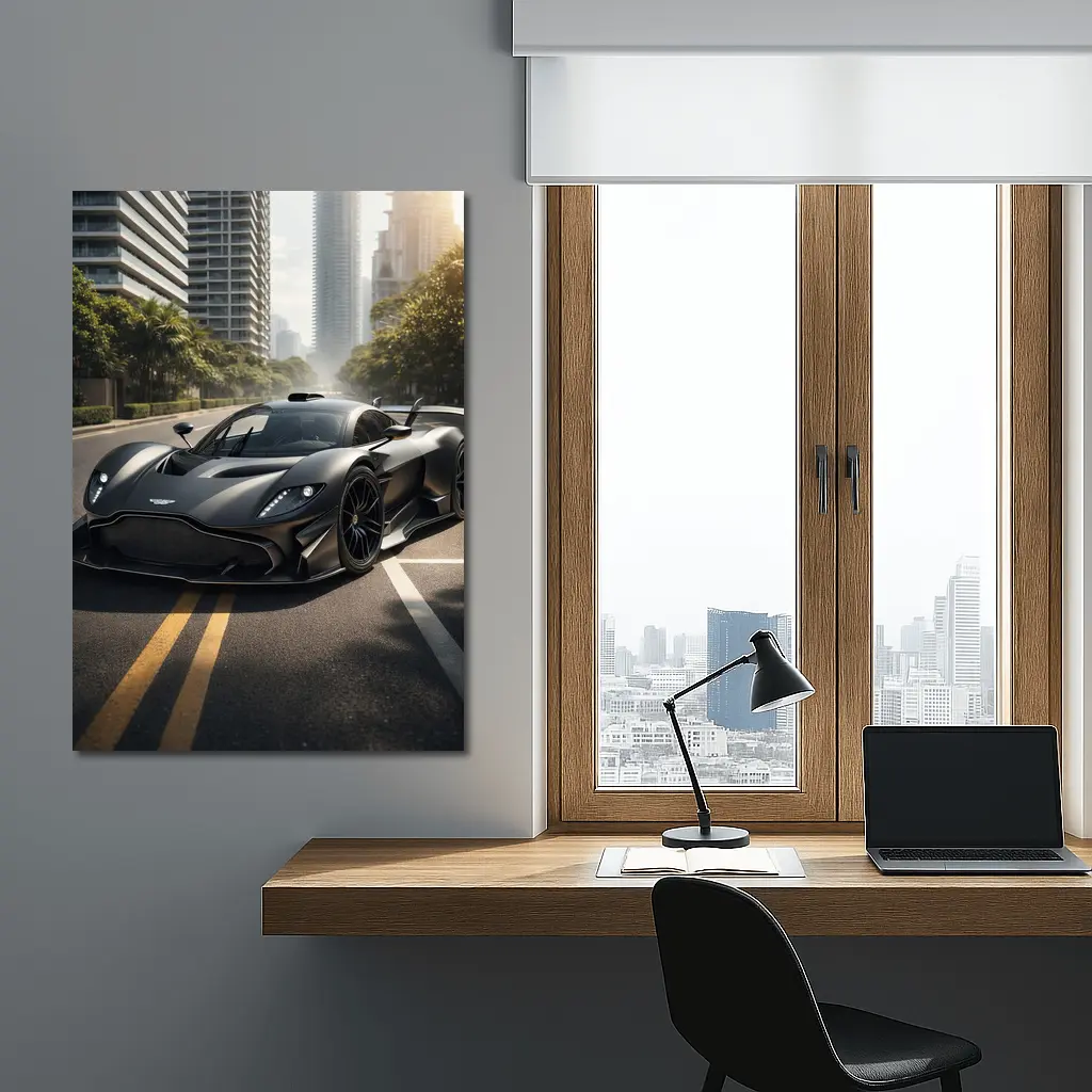 Aston Martin Valkyrie Matte Black City Street – Wall Art