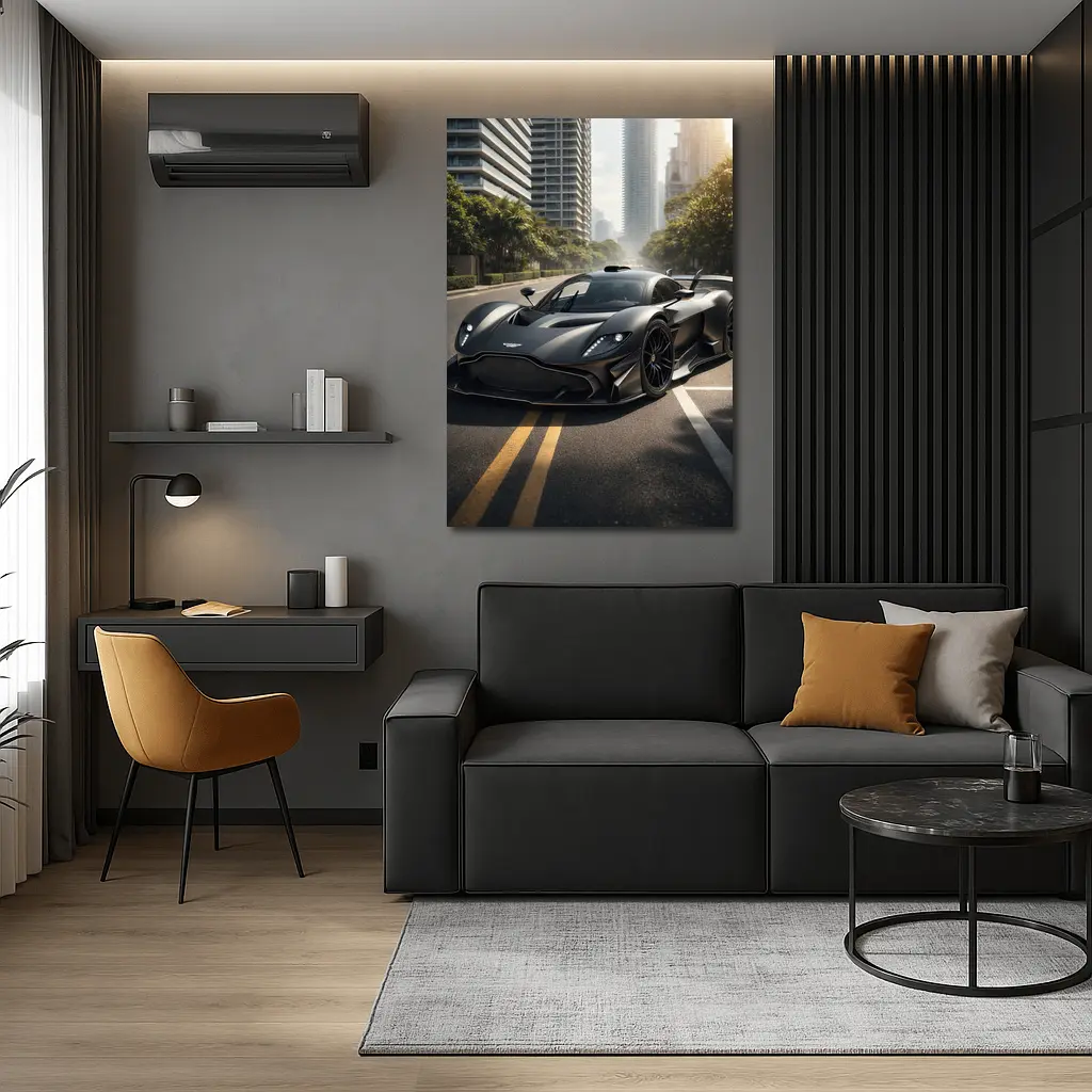 Aston Martin Valkyrie Matte Black City Street – Wall Art