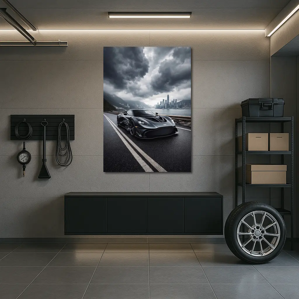 Aston Martin Valkyrie Dark Stormy City Road – Wall Art