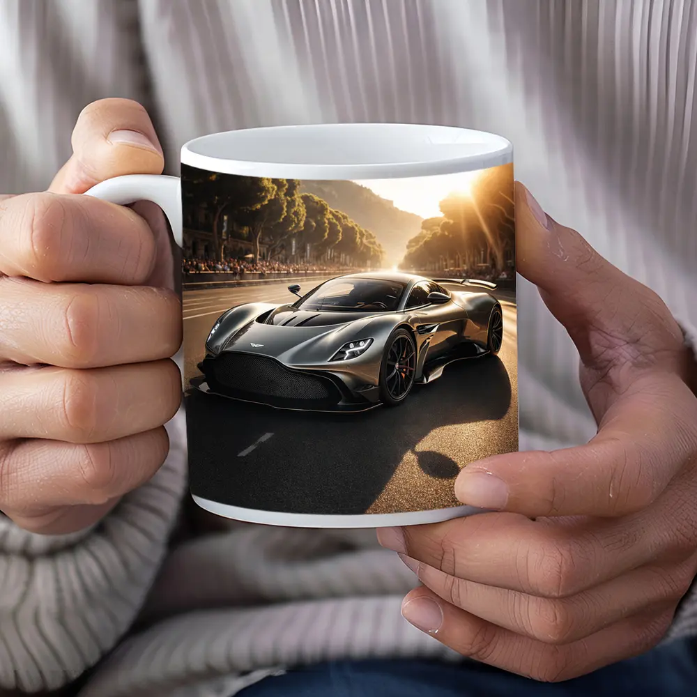 Aston Martin Valkyrie On Sunlit Road – Mugs