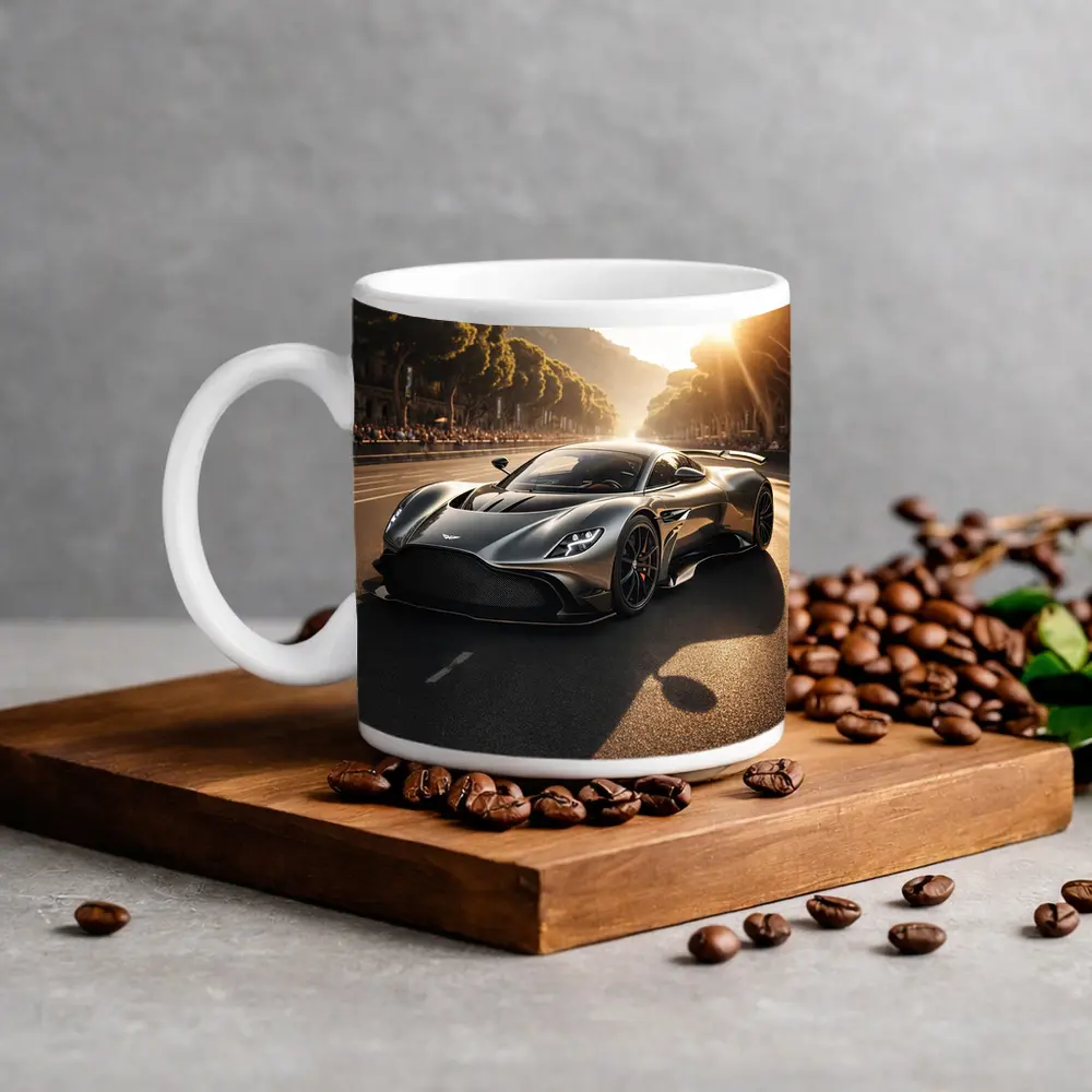 Aston Martin Valkyrie On Sunlit Road – Mugs