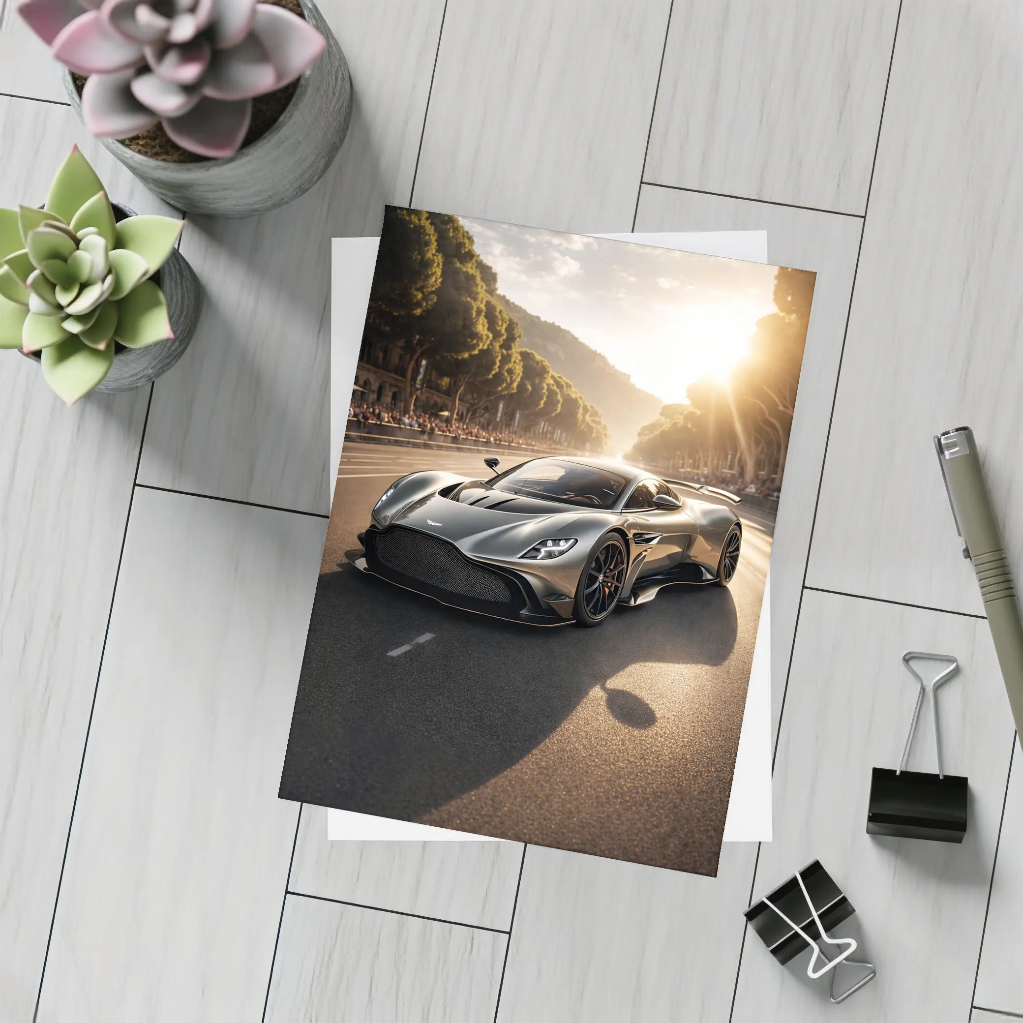 Aston Martin Valkyrie On Sunlit Road – Postcards