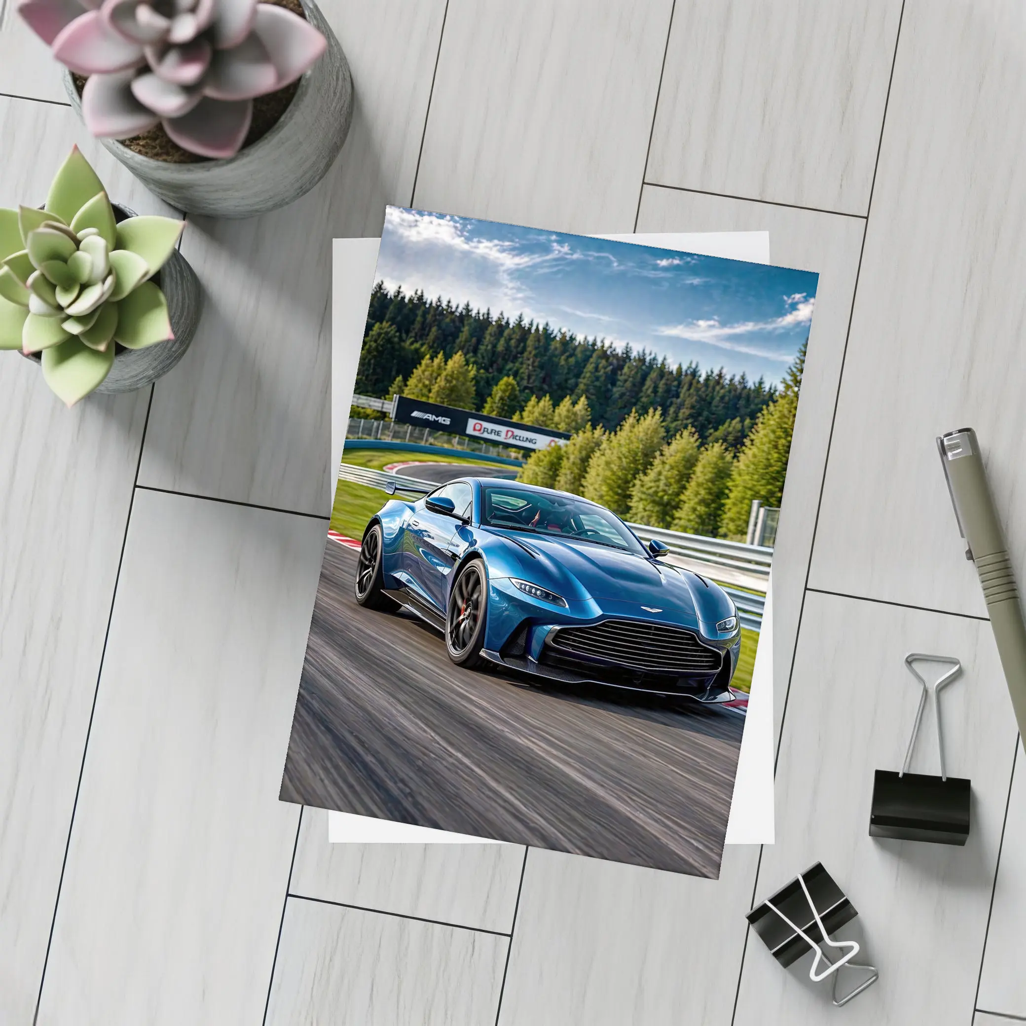 Aston Martin Vantage Blue Racing Track – Postcards