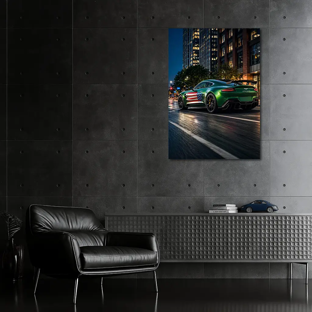 Aston Martin Vantage Green US Flag Night – Wall Art