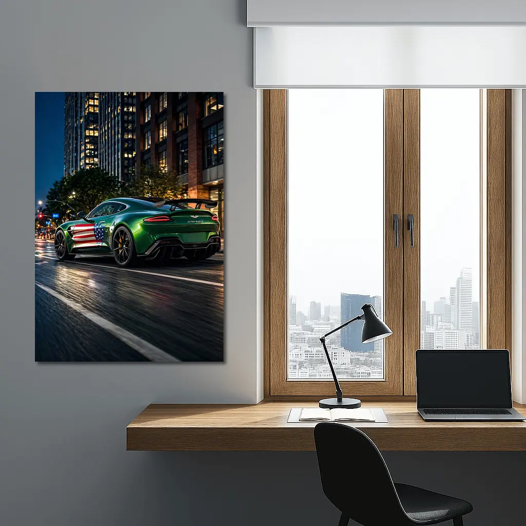 Aston Martin Vantage Green US Flag Night – Wall Art